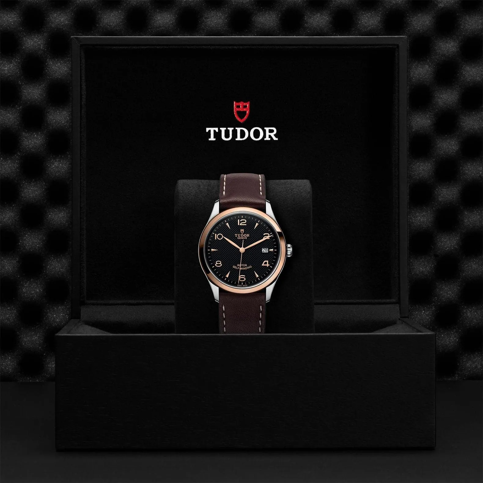 TUDOR 1926 39mm Steel/Gold Black Dial Leather Watch - M91551-0007