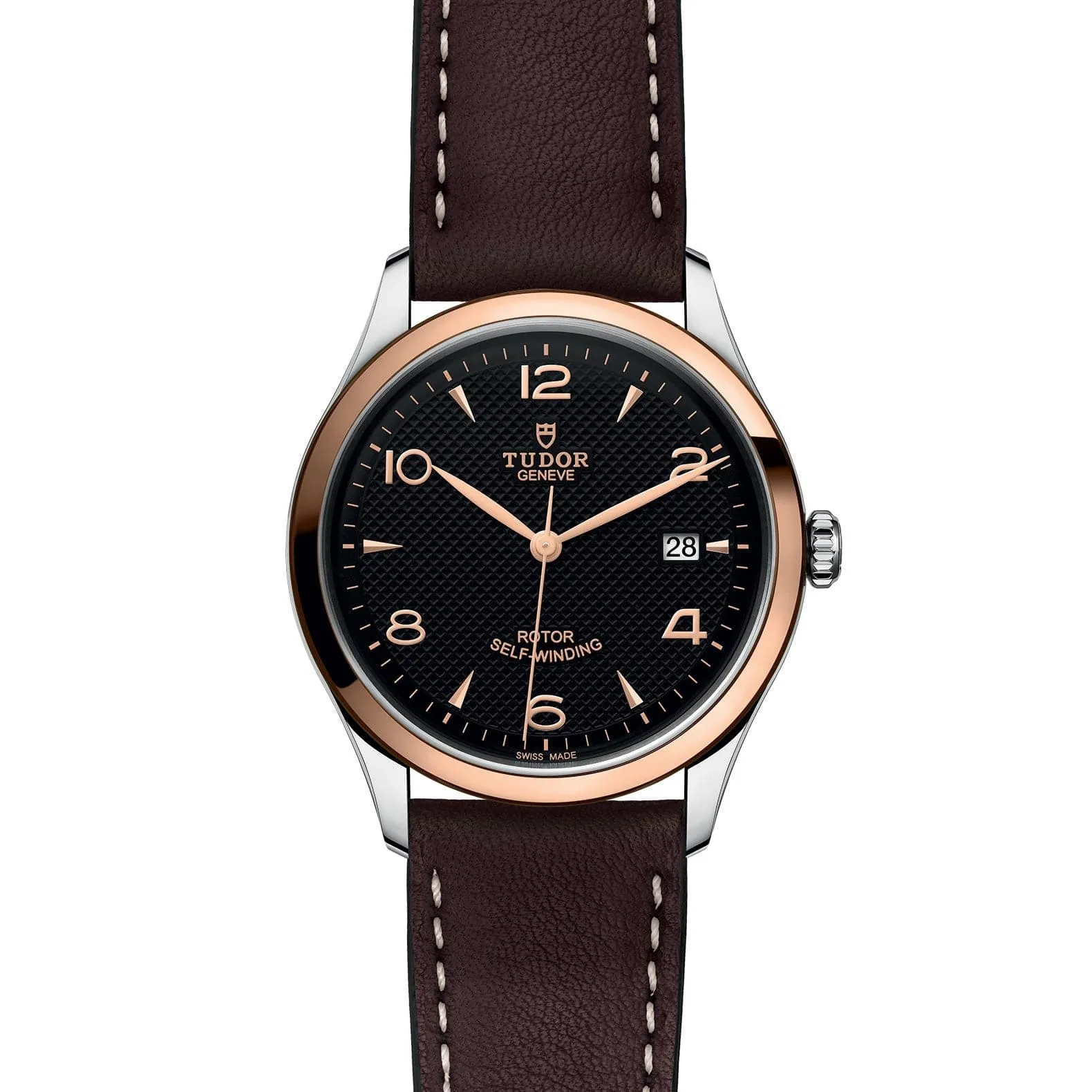 TUDOR 1926 39mm Steel/Gold Black Dial Leather Watch - M91551-0007