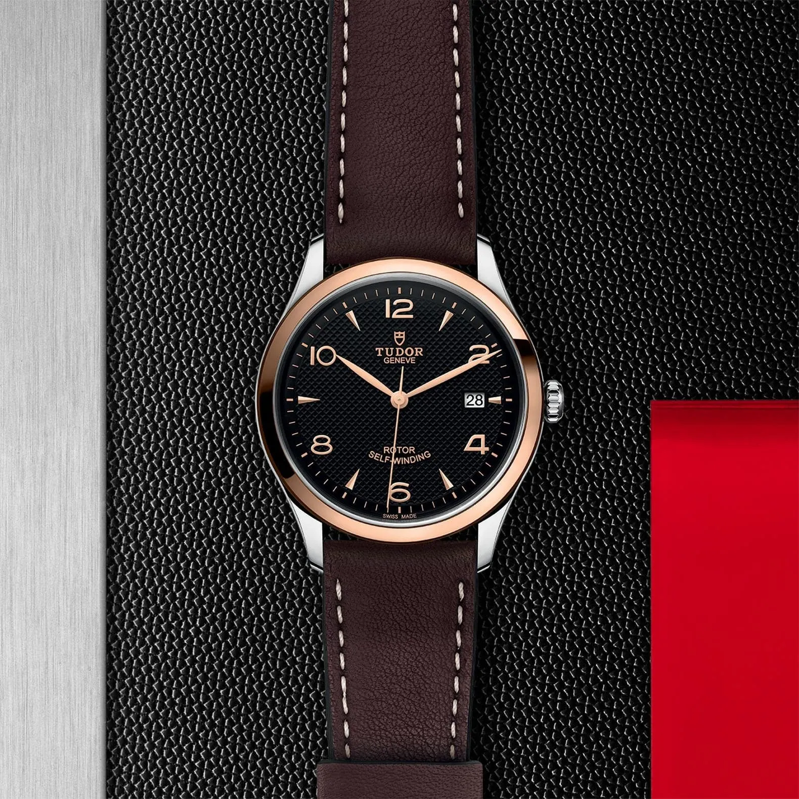 TUDOR 1926 39mm Steel/Gold Black Dial Leather Watch - M91551-0007