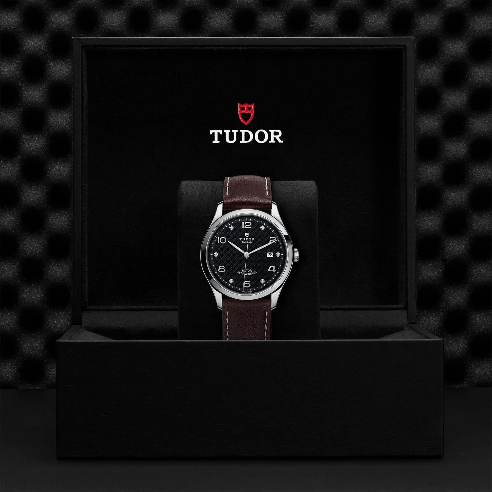 TUDOR 1926 41mm Black Diamond Dial Leather Watch - M91650-0009