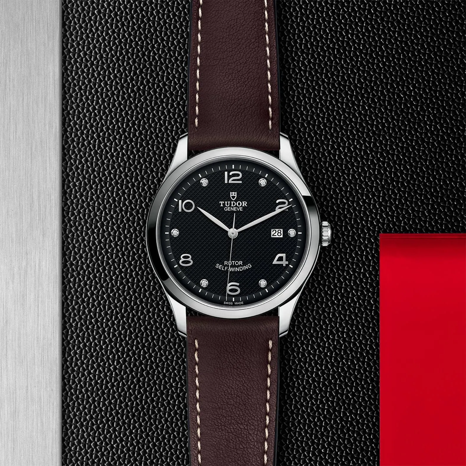 TUDOR 1926 41mm Black Diamond Dial Leather Watch - M91650-0009