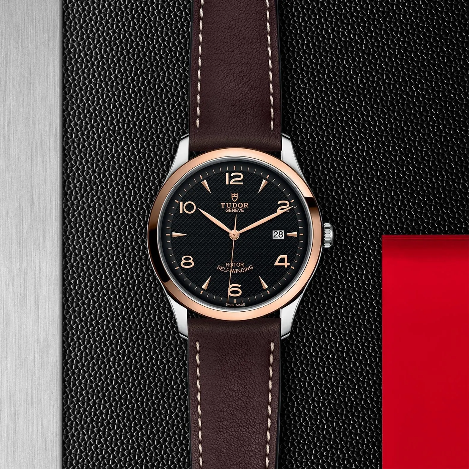 TUDOR 1926 41mm Steel/Gold Black Dial Leather Watch - M91651-0007