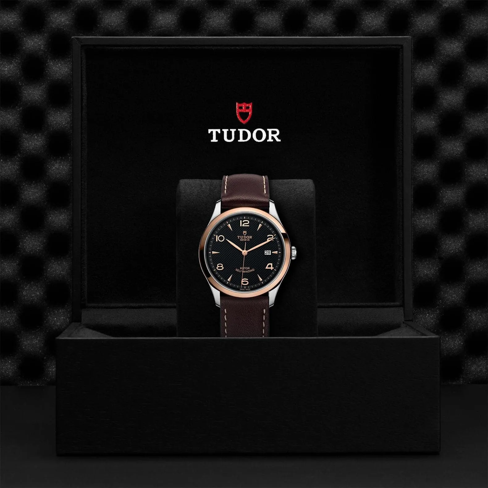 TUDOR 1926 41mm Steel/Gold Black Dial Leather Watch - M91651-0007
