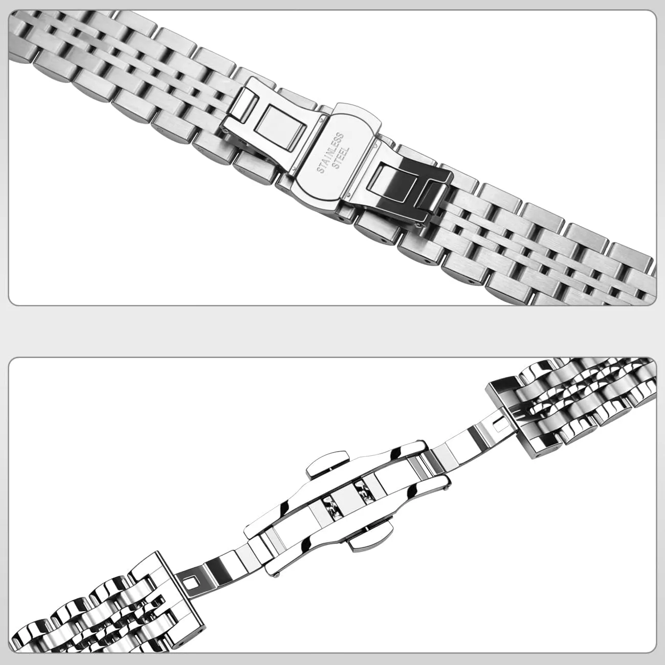 Universal Metal Watch Band Strap Fit Most Tranditional Watch, 16mm 18mm 19mm 20mm 21mm 22mm Stainless Steel Watch Bands with Curved Lug Ends Parts, Watch Replacement Bracelet for Men and Women