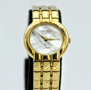 Vintage GRUEN Precision Ladies Watch Mother of Pearl Dial Quartz Wristwatch