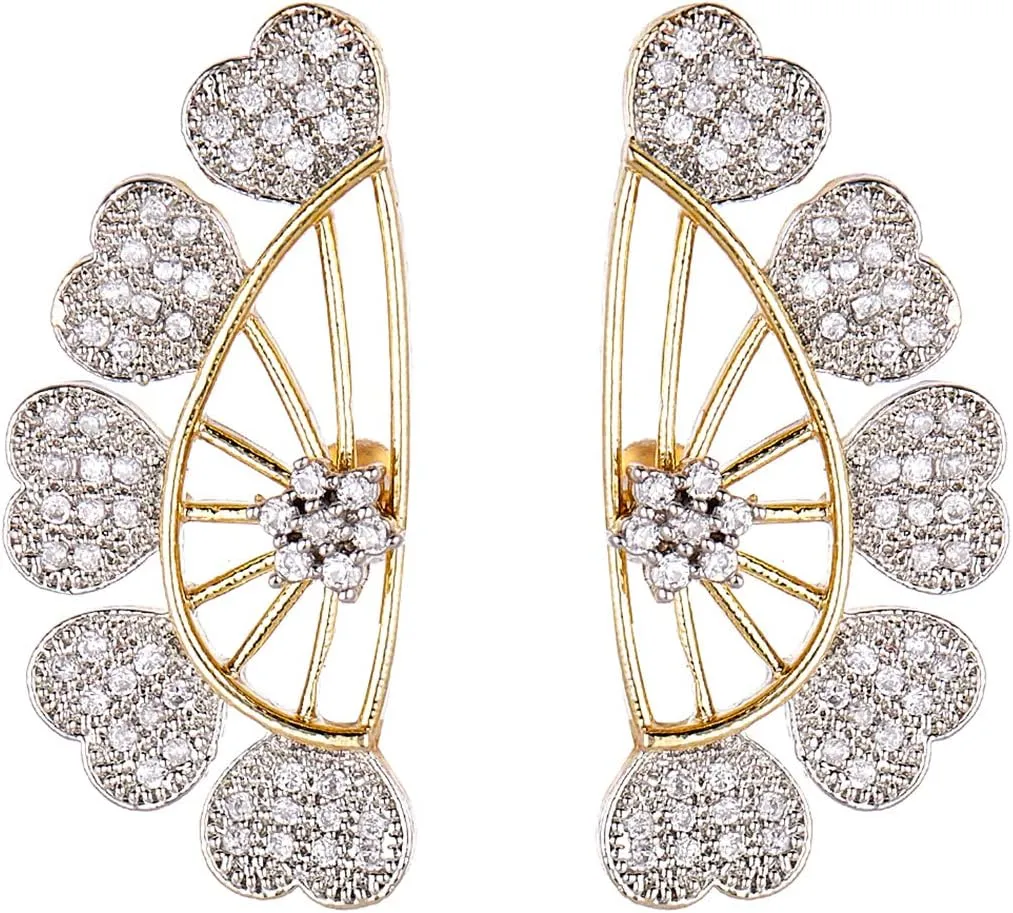 Women Heart Shape Gold PlatedAmerican Diamond Ear cuffs Earrings Jewellery (Medium)(Gold)