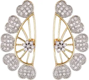 Women Heart Shape Gold PlatedAmerican Diamond Ear cuffs Earrings Jewellery (Medium)(Gold)