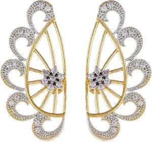 Women Metal Gold Plated and American Diamond Ear Cuffs Earrings (Medium)(Gold)