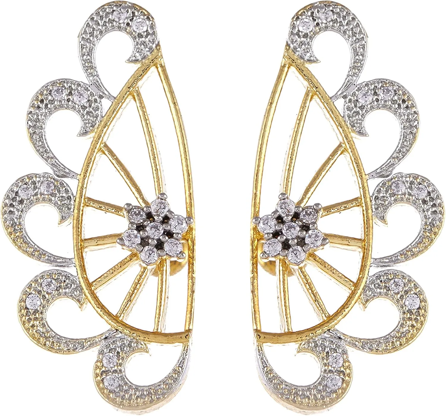 Women Metal Gold Plated and American Diamond Ear Cuffs Earrings (Medium)(Gold)