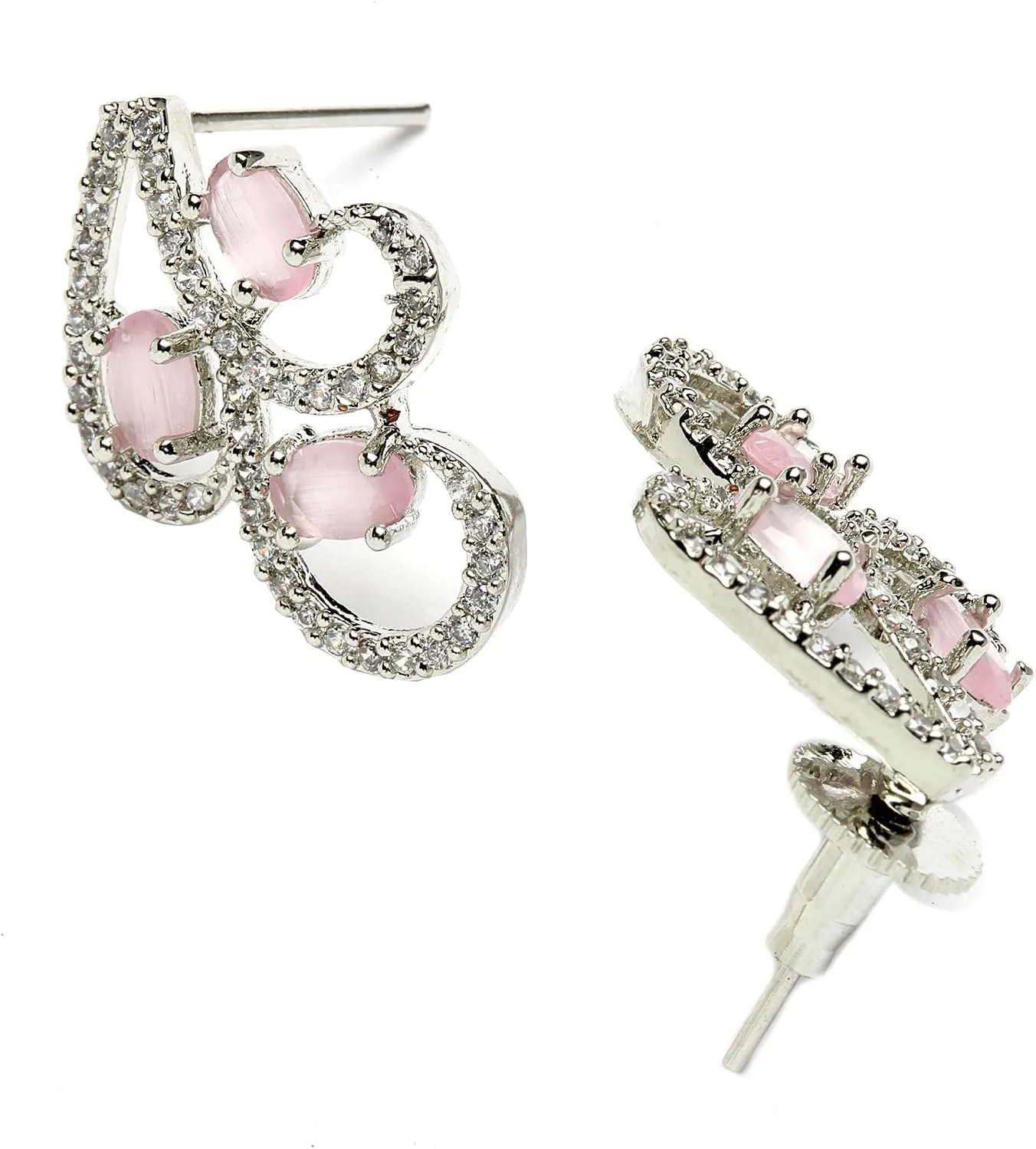 Women Rhodium-Plated with Silver-Toned Cubic Zirconia & American Diamond studded Necklace and Drop Earrings Jewellery Set