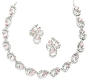 Women Rhodium-Plated with Silver-Toned Cubic Zirconia & American Diamond studded Necklace and Drop Earrings Jewellery Set