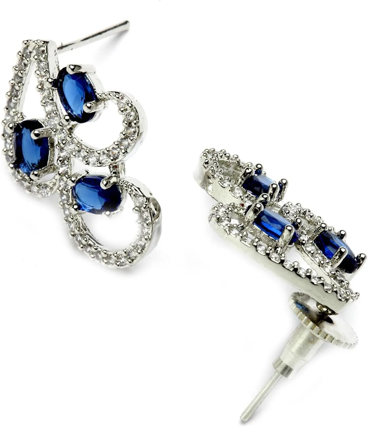 Women Rhodium-Plated with Silver-Toned Cubic Zirconia & American Diamond studded Necklace and Drop Earrings Jewellery Set