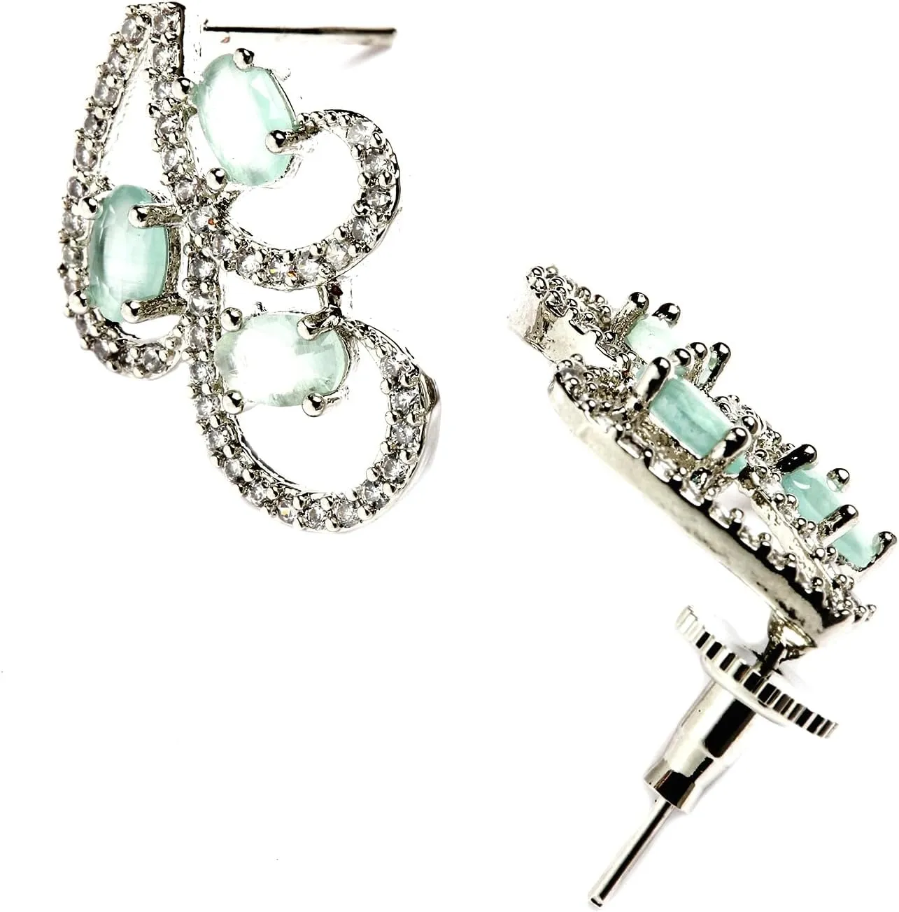 Women Rhodium-Plated with Silver-Toned Cubic Zirconia & American Diamond studded Necklace and Drop Earrings Jewellery Set