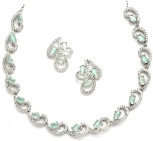 Women Rhodium-Plated with Silver-Toned Cubic Zirconia & American Diamond studded Necklace and Drop Earrings Jewellery Set