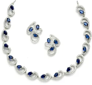 Women Rhodium-Plated with Silver-Toned Cubic Zirconia & American Diamond studded Necklace and Drop Earrings Jewellery Set