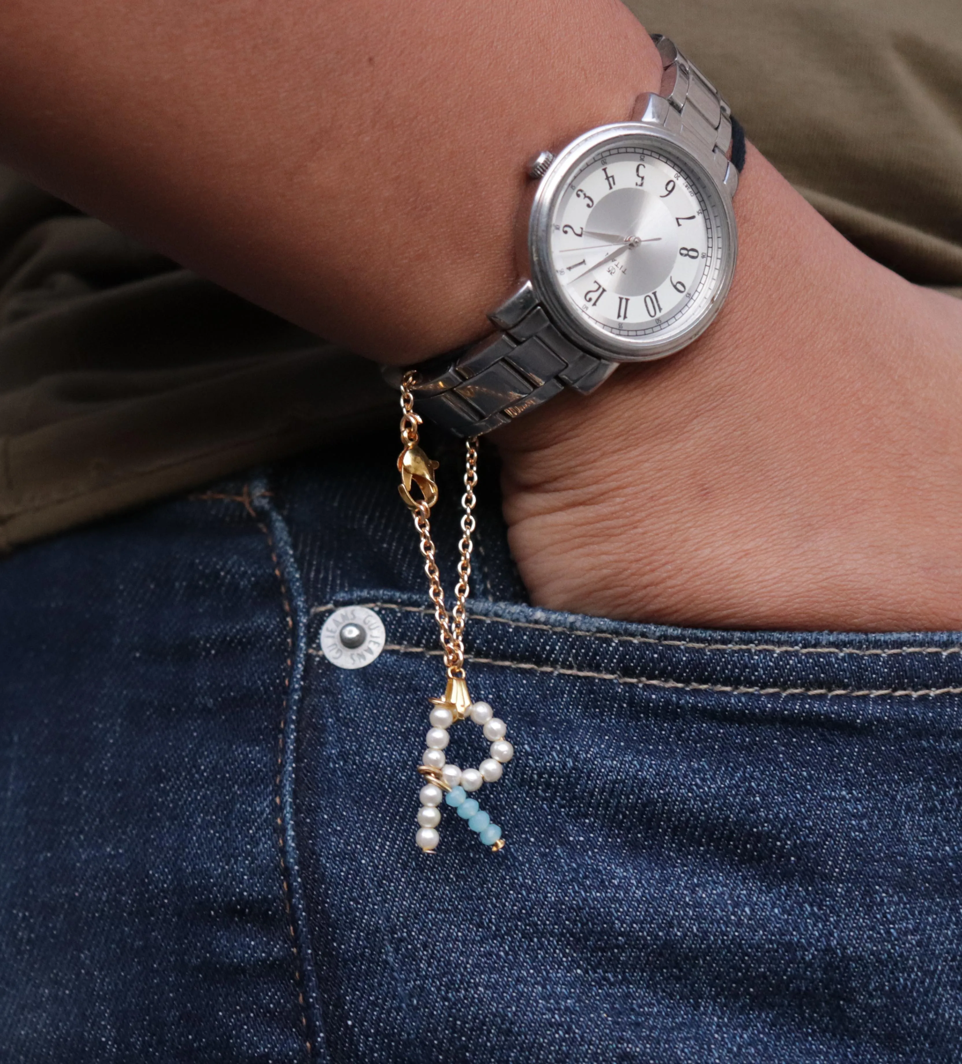 Zodiac Bar And Pearl Initial Set Of 2 Watch Charms