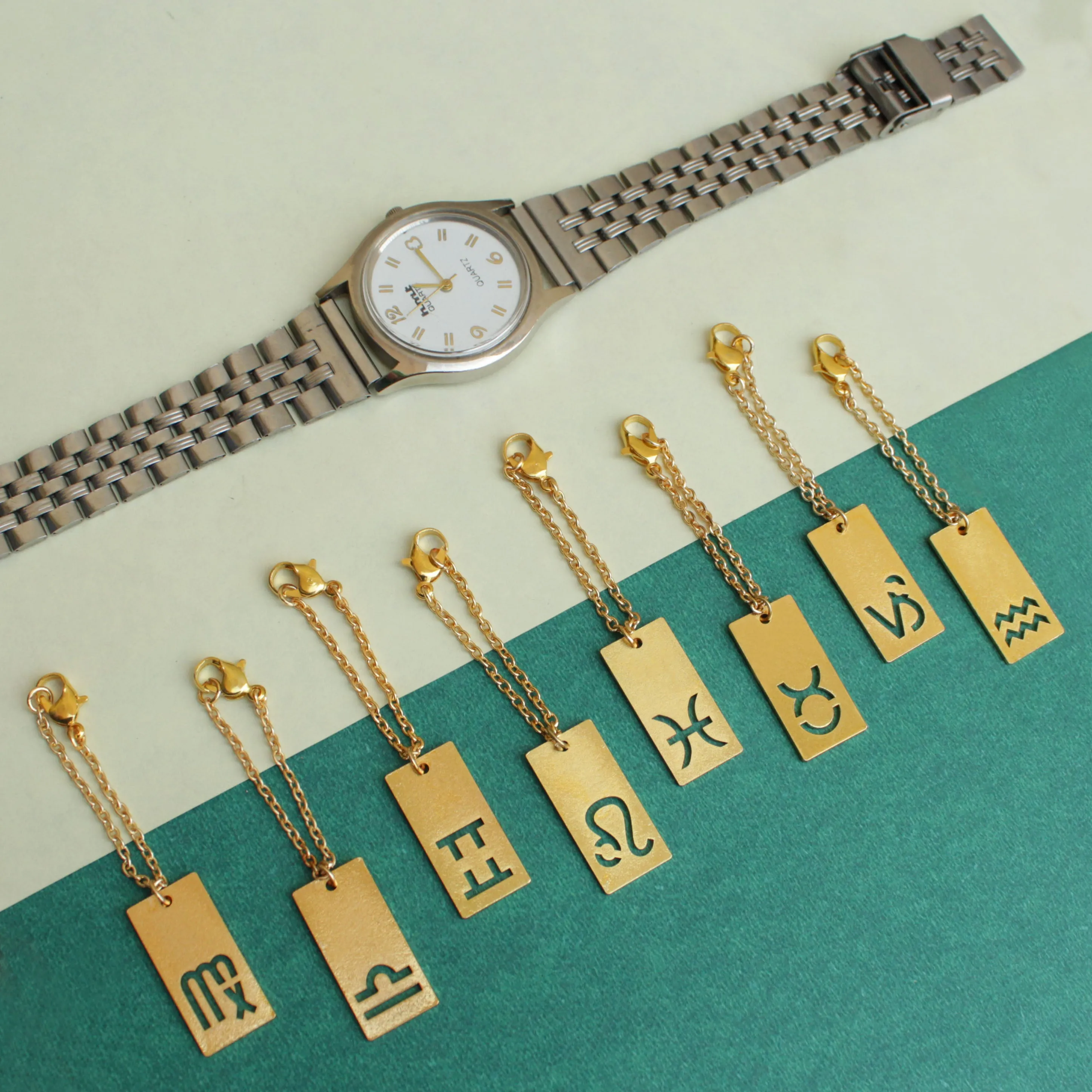 Zodiac Bar And Pearl Initial Set Of 2 Watch Charms