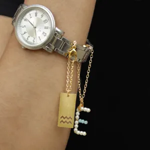 Zodiac Bar And Pearl Initial Set Of 2 Watch Charms