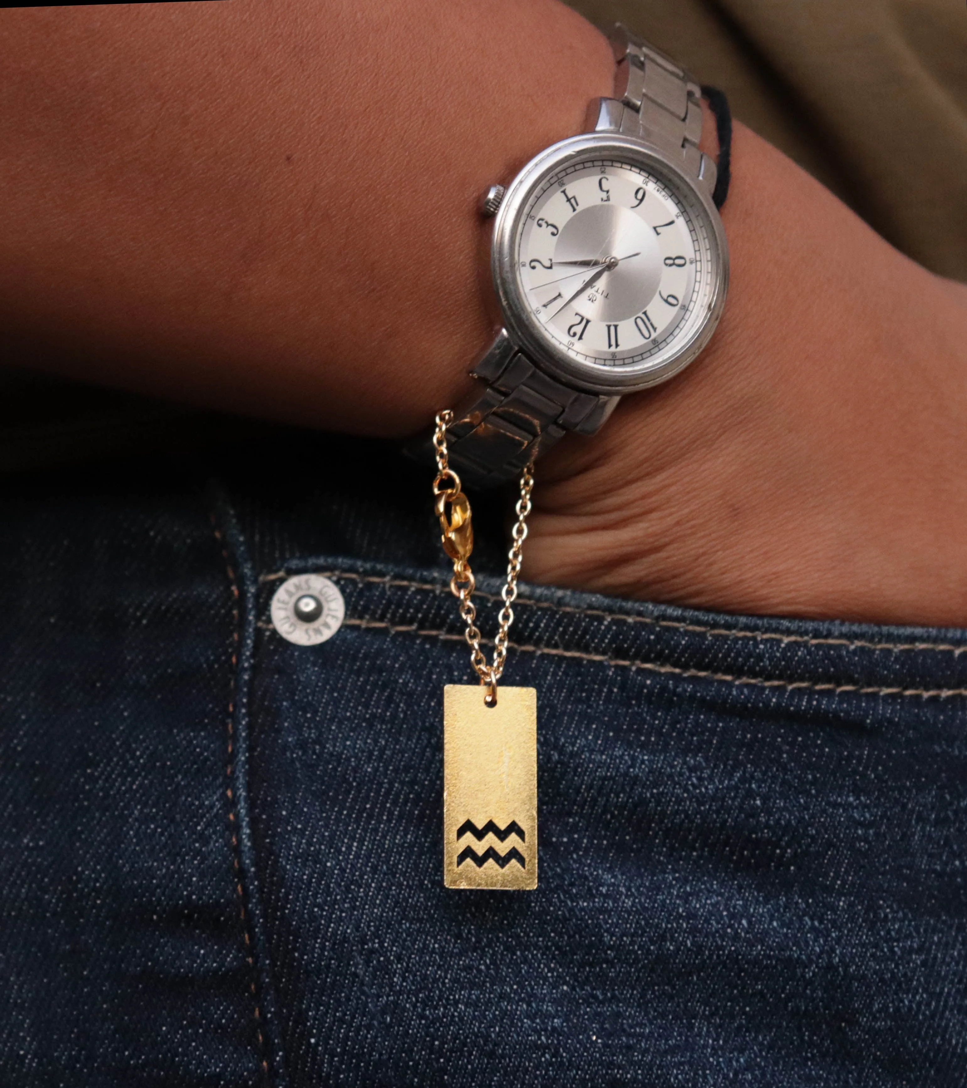 Zodiac Bar And Pearl Initial Set Of 2 Watch Charms
